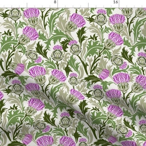 Thistle Fabric - Thistle Dance By Mitalimdesigns - Scottish Purple Green Natural Greenery Garden Cotton Fabric By The Yard With Spoonflower