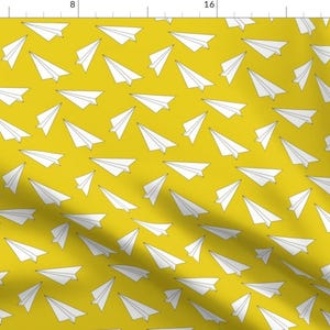 Airplanes Fabric - Yellow Paper Plane - By Elvelyckan - Mustard Paper Planes Kids Novelty Cotton Fabric By The Yard With Spoonflower