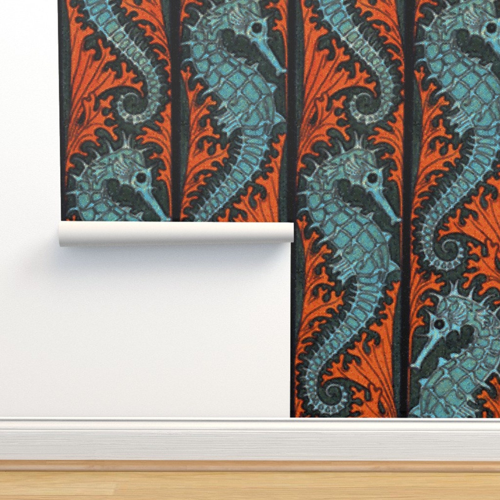 Mosaic Wallpaper Seahorse Mosaic by Peacoquettedesigns - Etsy