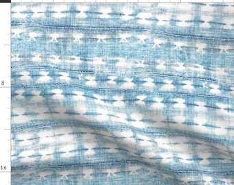 Blue Boho Stripe Fabric - Rustic Indigo Lighy by alison_janssen - Coastal Beach Tie Dye Indigo Blue Fabric by the Yard by Spoonflower