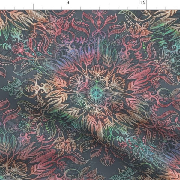 Rainbow Fabric - Winter Sunset Mandala In Charcoal, Mint And Melon By Micklyn - Rainbow Mandala Cotton Fabric By The Yard With Spoonflower