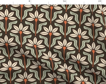 Brown Apparel Fabric - Vintage Retro Floral by khakifinch - Flower Vintage Teal Floral Retro Geometric Earth Clothing Fabric by Spoonflower