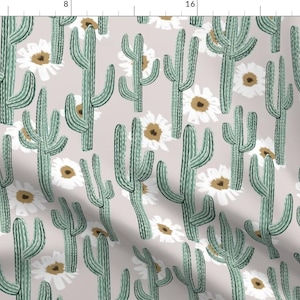 Cactus Flower Fabric - Saguaro Layered Floral Grey By Kelly Korver - Southwestern Desert Cacti Cotton Fabric By The Yard With Spoonflower