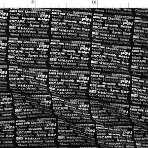 Wrestling Words Black Typography Fabric - Wrestling Words By Sgarrett - Wrestling Words Black Cotton Fabric By The Yard With Spoonflower