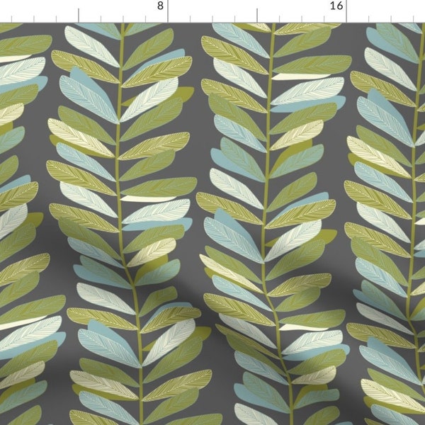 Mid Century Mod Leaves Fabric - Branches By Jillbyers - Mid Century Mod Cotton Branches Leaf Green Gray Fabric By The Yard With Spoonflower