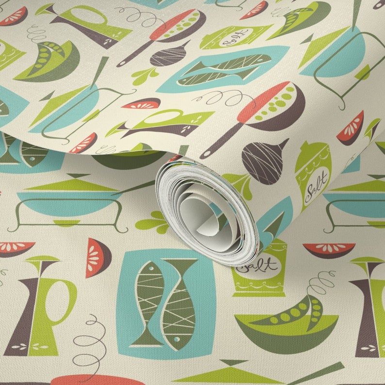 Vintage Kitchen Wallpaper - In The Kitchen - Cream By Studiojenny - Custom Printed Removable Self Adhesive Wallpaper Roll by Spoonflower image 3