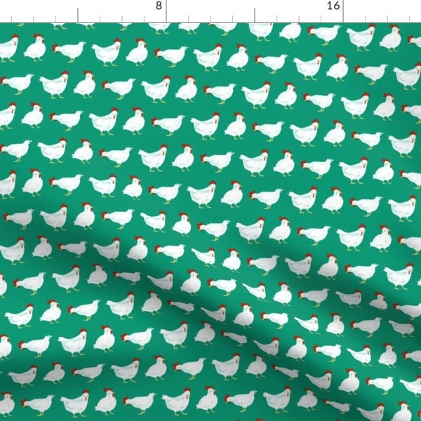 Chicken Fabric - Watercolor Chickens Green By Nethery - Farm Chicken Chick Hen Rooster Poultry Cotton Fabric By The Yard With Spoonflower