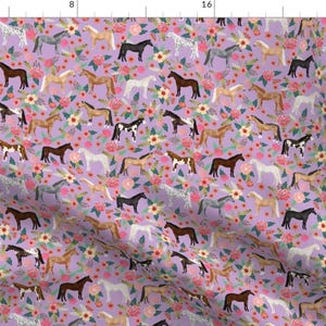 Horse Fabric - Horse Multi Coat Floral Horses Fabric Purple By Petfriendly - Horse Animal Farm Cotton Fabric By The Yard With Spoonflower
