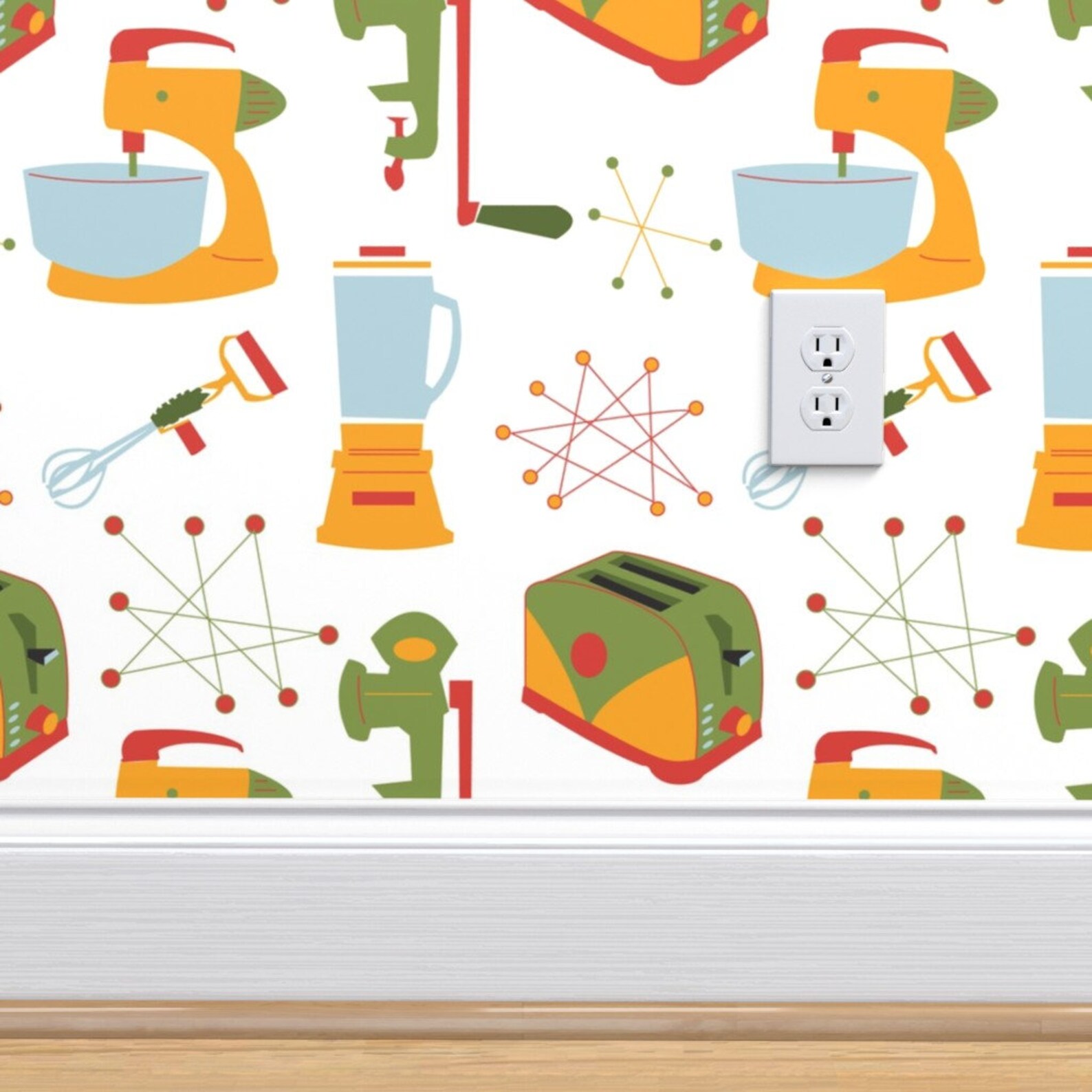 Appliances Wallpaper Retro Kitchen By Whyitsme Design | Etsy