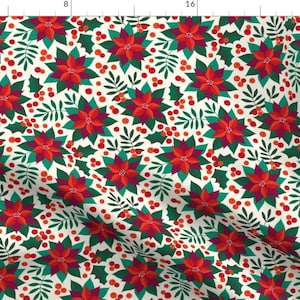 Poinsettia Fabric - Poinsettia Christmas Red By Heleen Vd Thillart - Poinsettia Holiday Floral Cotton Fabric By The Yard With Spoonflower