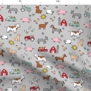 Farm Animals Fabric - Nursery Kids Gender Neutral Cow Chicken Pig Barn Farms By Andrea Lauren - Cotton Fabric by the Yard with Spoonflower