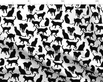 Black Cats Fabric - Black Cats By Juliabadeeva - Mod Black and White Felines Animal Pets Cotton Fabric By The Yard With Spoonflower
