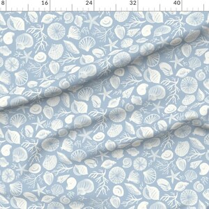 Nautical Apparel Fabric - Reef Shells Light Blue Large by booboo_collective - Watercolor Coastal Beach Preppy Clothing Fabric by Spoonflower image 2