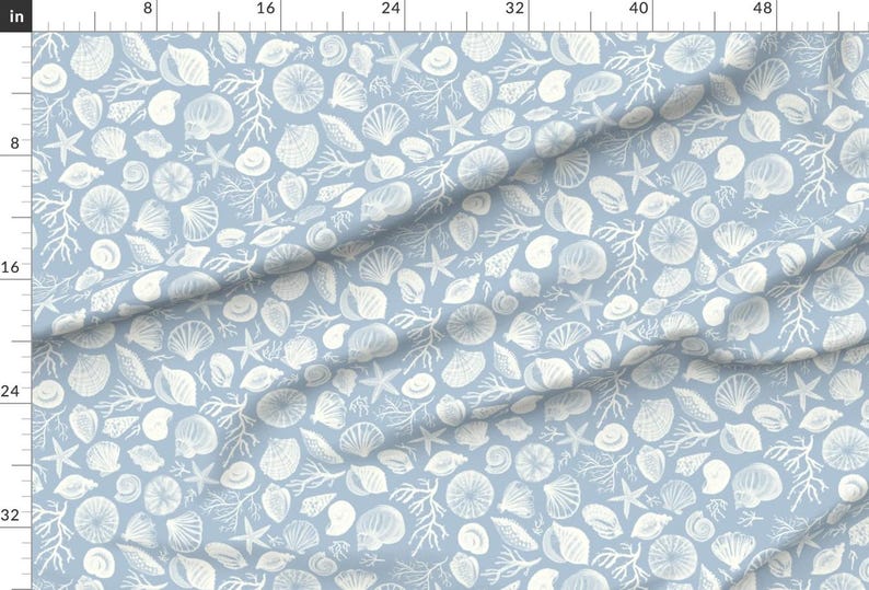 Nautical Apparel Fabric - Reef Shells Light Blue Large by booboo_collective - Watercolor Coastal Beach Preppy Clothing Fabric by Spoonflower image 2