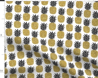 Golden Pineapple Fabric - Gold Glitter Pineapples – Small By Mirabelleprint - Faux Glitter Cotton Fabric by the Yard With Spoonflower