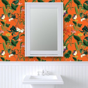 Floral Wallpaper - Vintage Floral Orange By Bruxamagica - Vintage Floral Custom Printed Removable Adhesive Wallpaper Roll by Spoonflower image 8