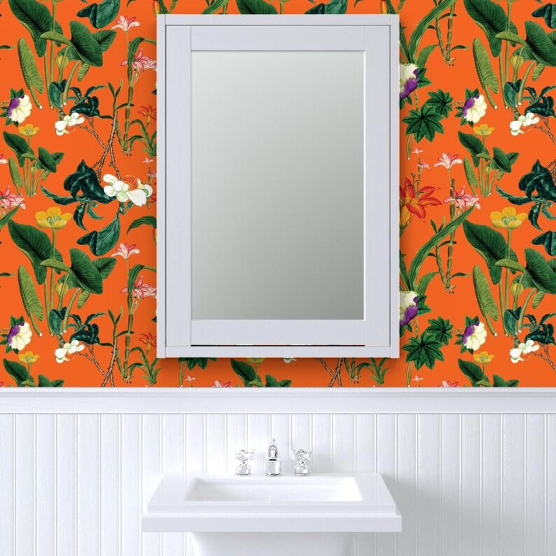 Floral Wallpaper - Vintage Floral Orange By Bruxamagica - Vintage Floral Custom Printed Removable Adhesive Wallpaper Roll by Spoonflower image 8