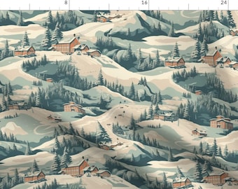 Winter Fabric - Ski Slope Small by paper_and_frill - Ski Village Vintage Style Snowscape Woodland Trees Fabric by the Yard by Spoonflower