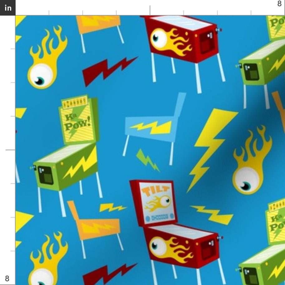 Retro Pinball Fabric - Pinball Wizard Blue by Sparkyfirepants - Vintage ...