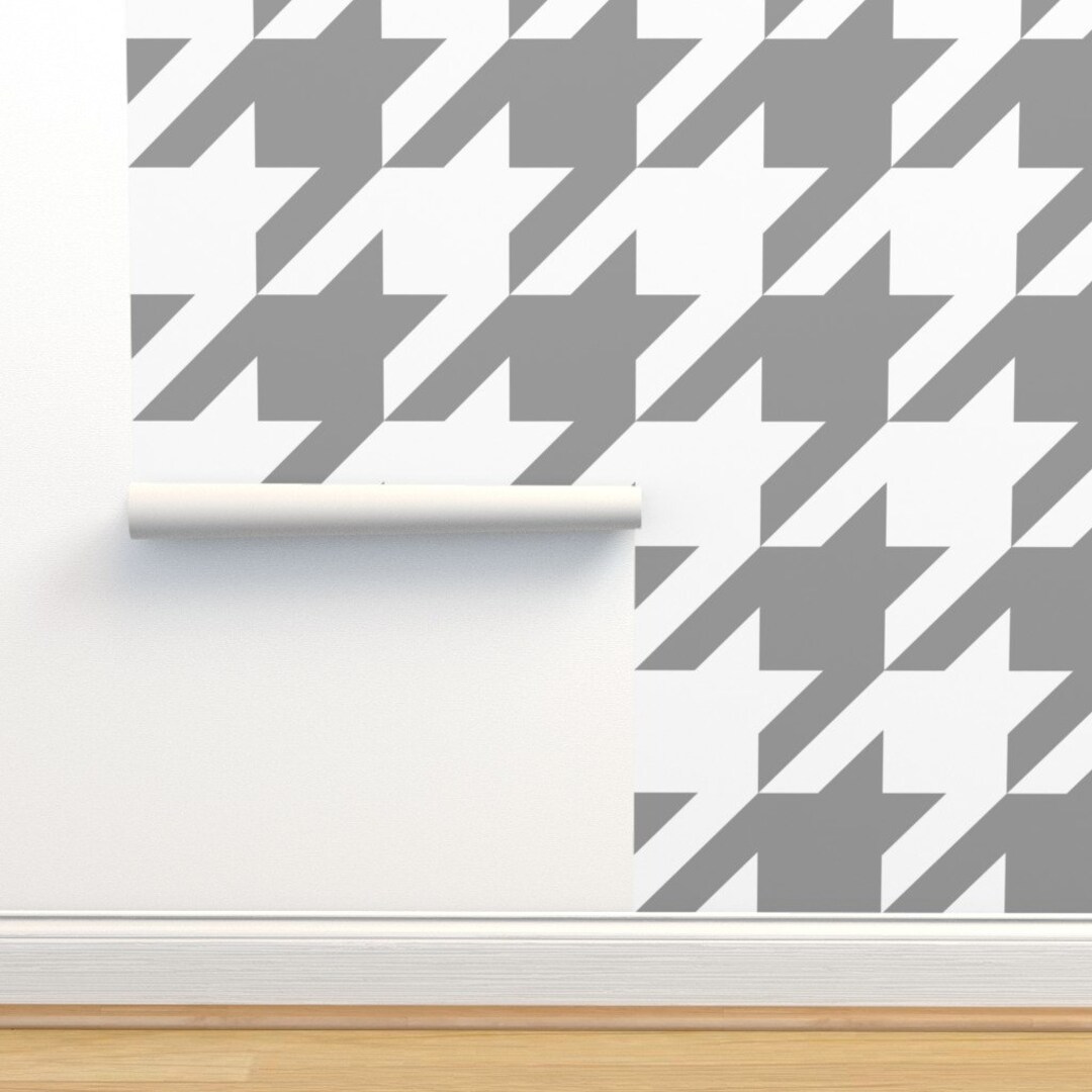 Houndstooth Wallpaper Modern Gray White by - Etsy