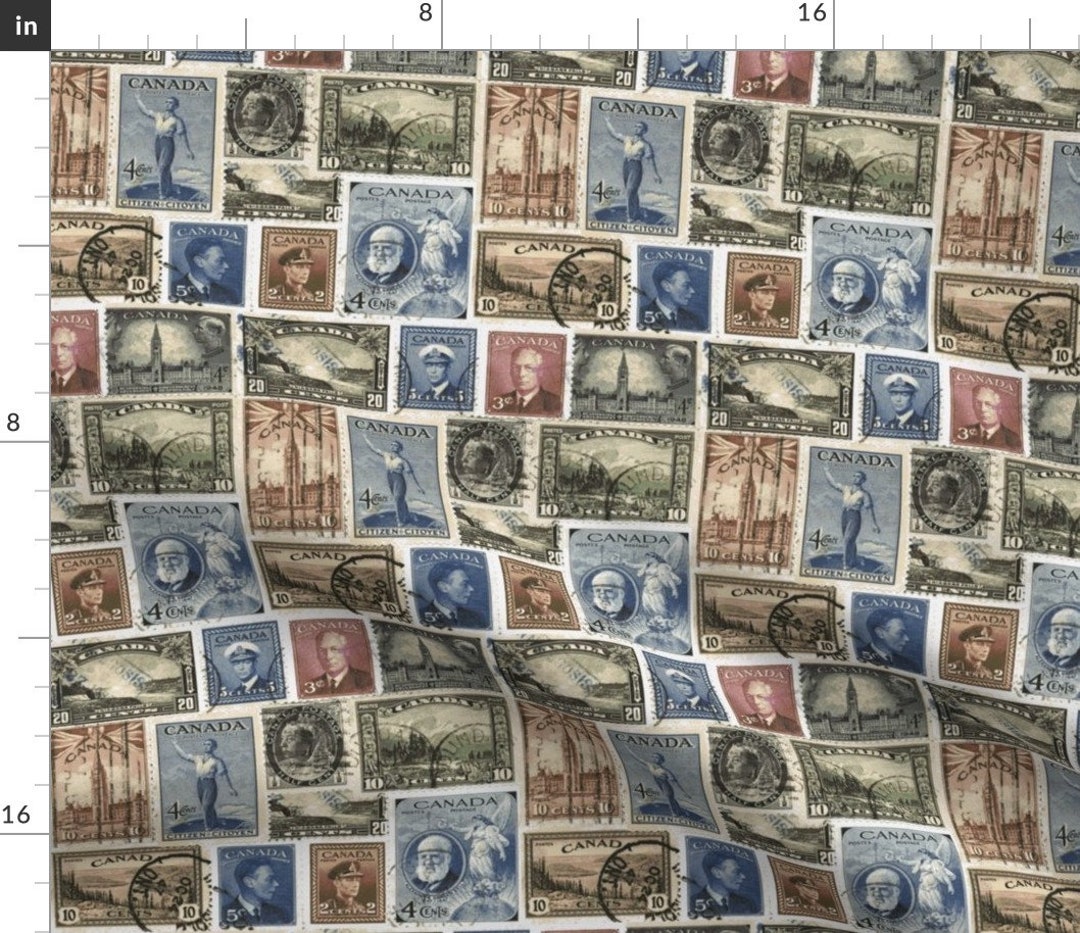 Vintage Stamps Fabric Postage Stamps, Canada by Flyingfish Philatelist