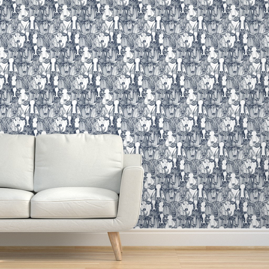 Cattle Wallpaper Just Cattle Navy White by Scrummy Farm | Etsy