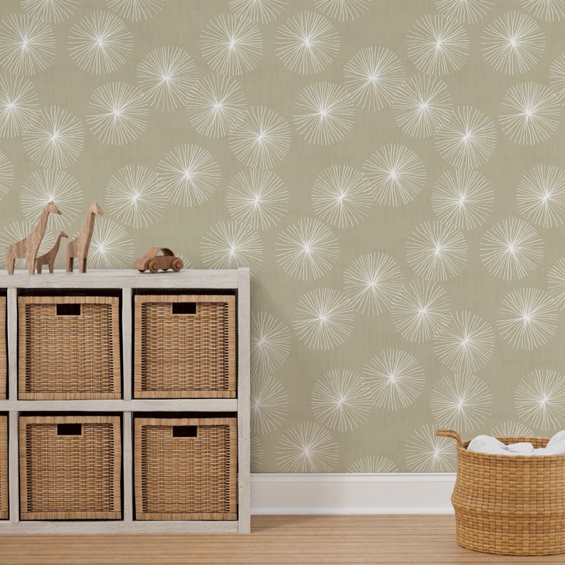 Gray Wallpaper Dandelions in Neutral by Friztin Gray White Etsy