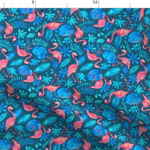 Flamingo Fabric - Flamingo Jungle Watercolor Blue By Heleen Vd Thillart - Flamingo Cotton Fabric By The Yard With Spoonflower