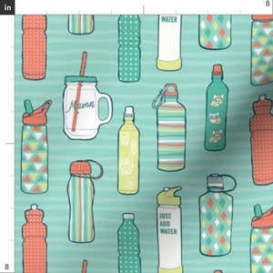 Hydrate Fabric Water Bottles Large Print By Pinkowlet Colorful Exercise Workout Canteens Cotton Fabric By The Yard With Spoonflower image 2