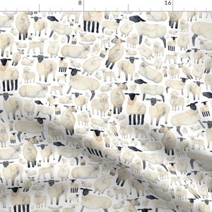 Watercolor Sheep Fabric - Fluffy White Sheep By Elena O'Neill Illustration - Sheep Home Decor Cotton Fabric By The Yard With Spoonflower