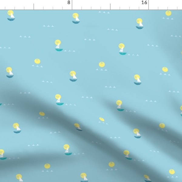 Summer Sailboat Fabric - Playful Sailboats  by bernadette_sosa - Whimsical Light Blue Nautical Coastal Fabric by the Yard by Spoonflower