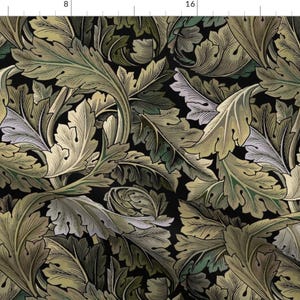 William Morris Fabric - Acanthus In Olive Grove by salvagescapes - Leaves Olive Green Acanthus Art Nouveau Fabric by the Yard by Spoonflower