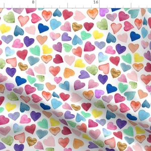 Watercolor Hearts Fabric - Watercolor Hearts Rainbow By Hipkiddesigns - Valentines Rainbow White Cotton Fabric By The Yard With Spoonflower