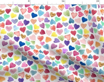 Watercolor Hearts Fabric - Watercolor Hearts Rainbow By Hipkiddesigns - Valentines Rainbow White Cotton Fabric By The Yard With Spoonflower