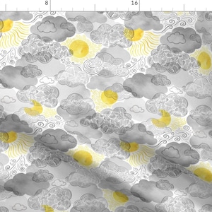 Sun Fabric - The Sun Shines Above The Clouds By Cat Hayward - Yellow Gray Nursery Sky Clouds Rain Cotton Fabric By The Yard With Spoonflower