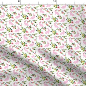 Pink Bunnies Floral Fabric - Pink Small Bunnies Spring Floral By Twodreamsshop - Pink Bunnies Cotton Fabric By The Yard With Spoonflower