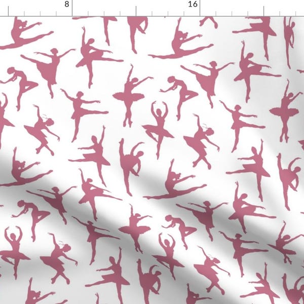Mauve Dancers Fabric - Mauve Ballerinas Large By Thinlinetextiles - Mauve Dusty Rose Faded Pink Cotton Fabric By The Yard With Spoonflower