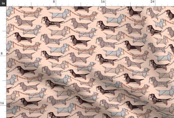Dog Fabric - Origami Dachshunds Sausage Dogs Background By Selmacardoso - Dog Origami Sausage Cotton Fabric By The Yard With Spoonflower