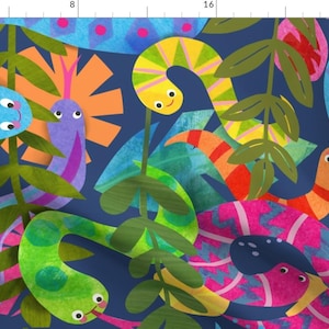 Reptile Fabric - Happy Snakes by _jean_ruth - Colorful Leaves Animals Tropical Botanical Kids Children Fabric by the Yard by Spoonflower