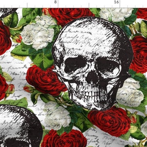 Skulls Fabric Skulls and Roses by Mysteek Red Roses Script - Etsy