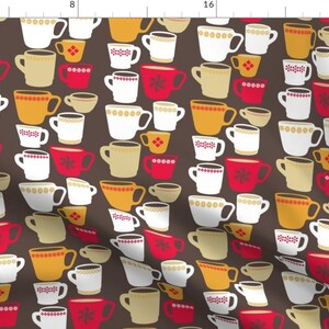 Mugs Fabric - Vintage Mugs By Heidikenney - Vintage Coffee Tea Mugs Cops Kitchen Decor Brown Cotton Fabric By The Yard With Spoonflower
