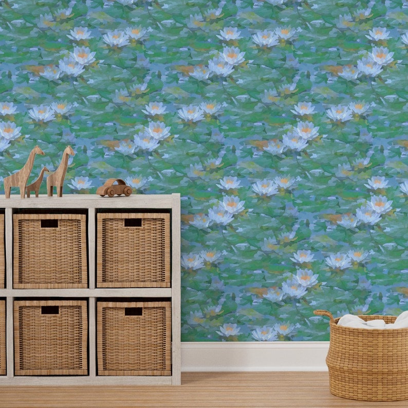 Impressionist Wallpaper Misty Victorian Lotus by yogiyarntailandme Lily Pad Removable Peel and Stick Wallpaper by Spoonflower image 7