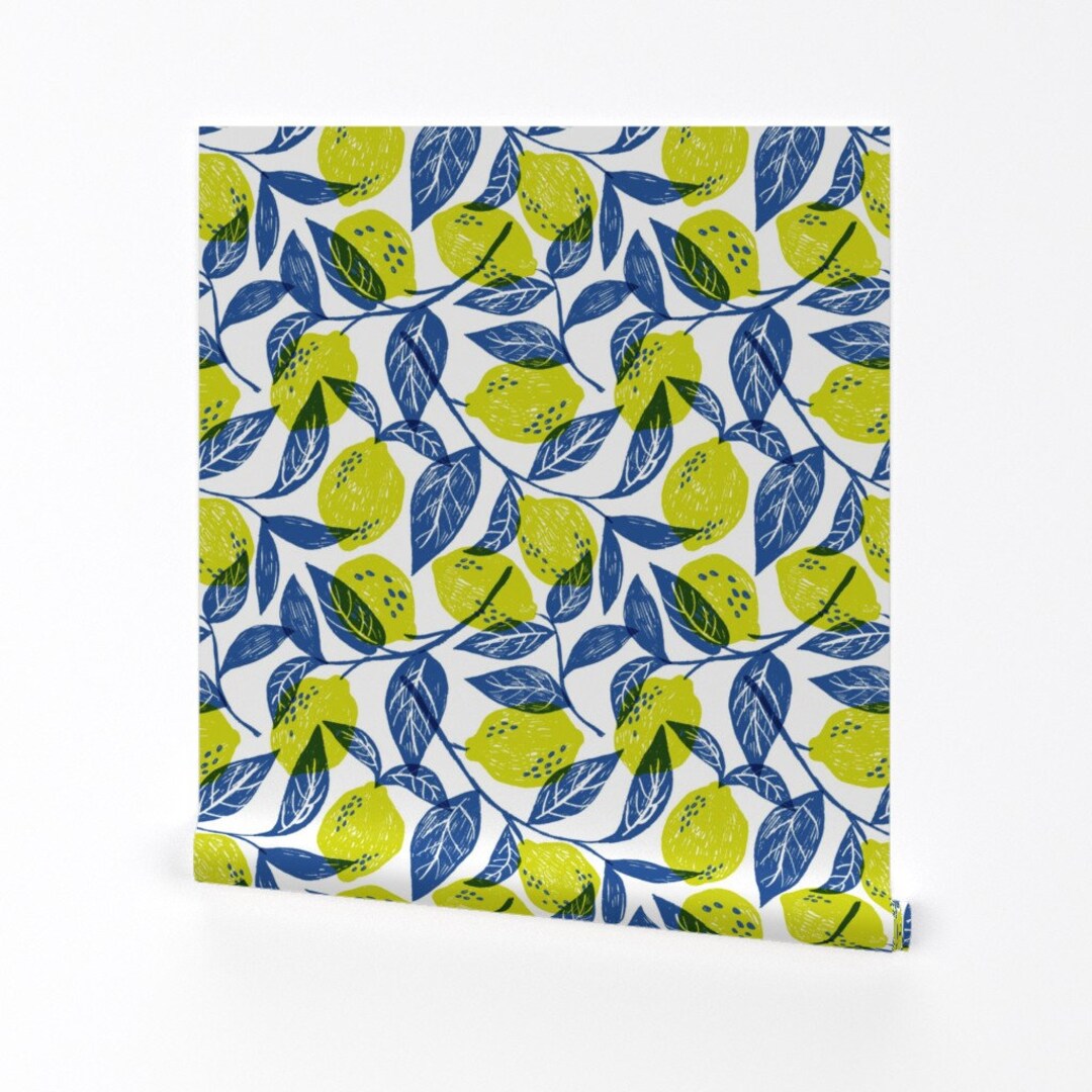 Lemon Wallpaper Lemons in Yellow and Blue by Solnca Lych Pop Art Custom