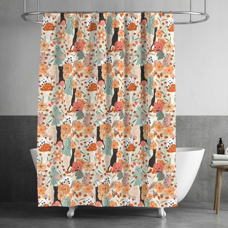 Cute Halloween Ghost Extra Wide Sateen Fabric Pastel Floral Pumpkin Orange Fabric By The Yard Ghosts And Pumpkin by sally_mountain image 5