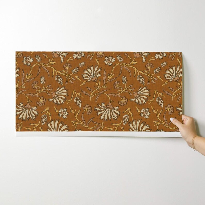 Floral Wallpaper - Kalami Floral Mustard By Holli Zollinger - Linen Look Custom Printed Removable Adhesive Wallpaper Roll by Spoonflower image 9