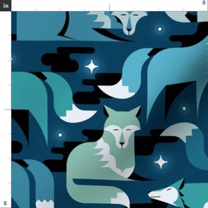 Nocturnal Animals Fabric - Wolves At Night By Analinea - Blue Moon Stars Night Forest Midnight Cotton Fabric By The Yard With Spoonflower image 3