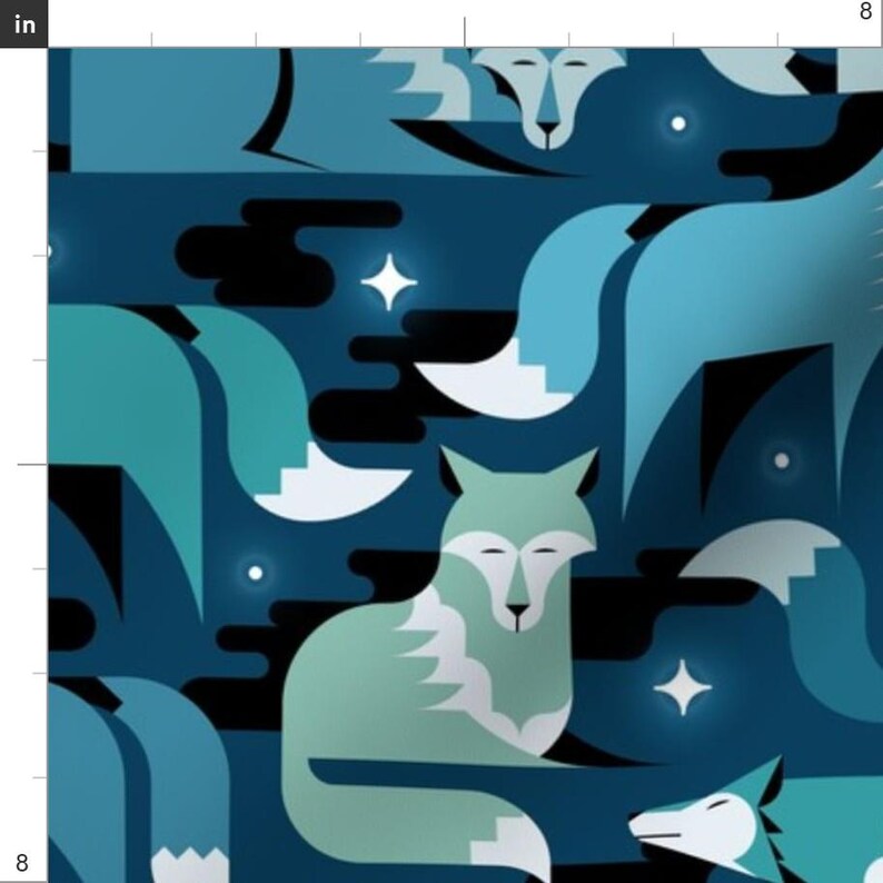 Nocturnal Animals Fabric - Wolves At Night By Analinea - Blue Moon Stars Night Forest Midnight Cotton Fabric By The Yard With Spoonflower image 3