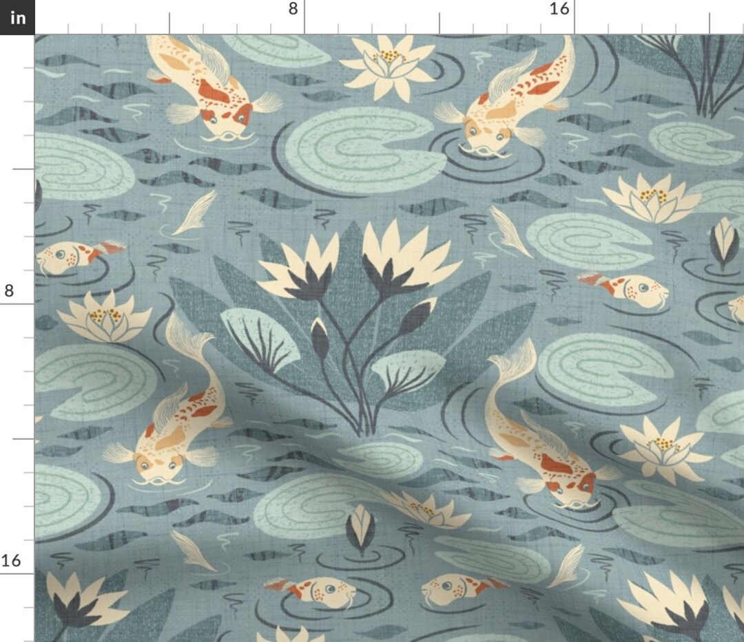 Tranquil Water Lily Fabric Water Lilies and Koi Fish by Etsy