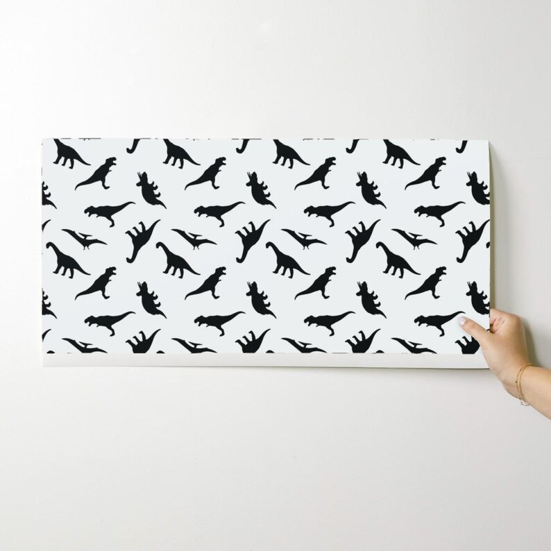 Dinosaur Wallpaper - Dinos By Littlearrowdesign - Black White Kids Nursery Playroom Removable Self Adhesive Wallpaper Roll by Spoonflower image 9