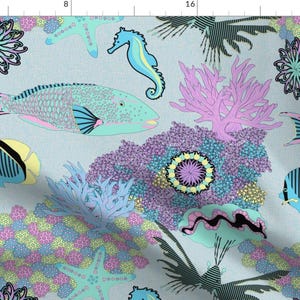 Tropical Dream Fabric - Tropical Dream By Vannina - Tropical Aquatic Life Ocean Coral Fish Water Cotton Fabric By The Yard With Spoonflower